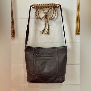 The Sak Gray Pebble Leather Hobo Shoulder Bag features a Tan lining minimalist